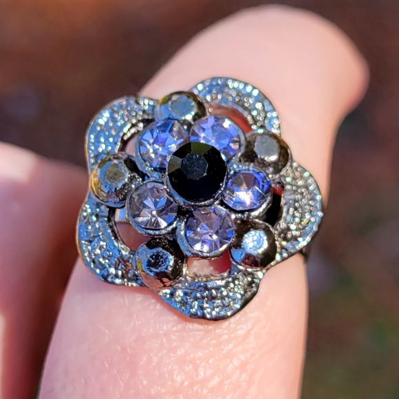 Jewelry - Pleasant Purple Jeweled Flower Silver Ring One Size Fits All